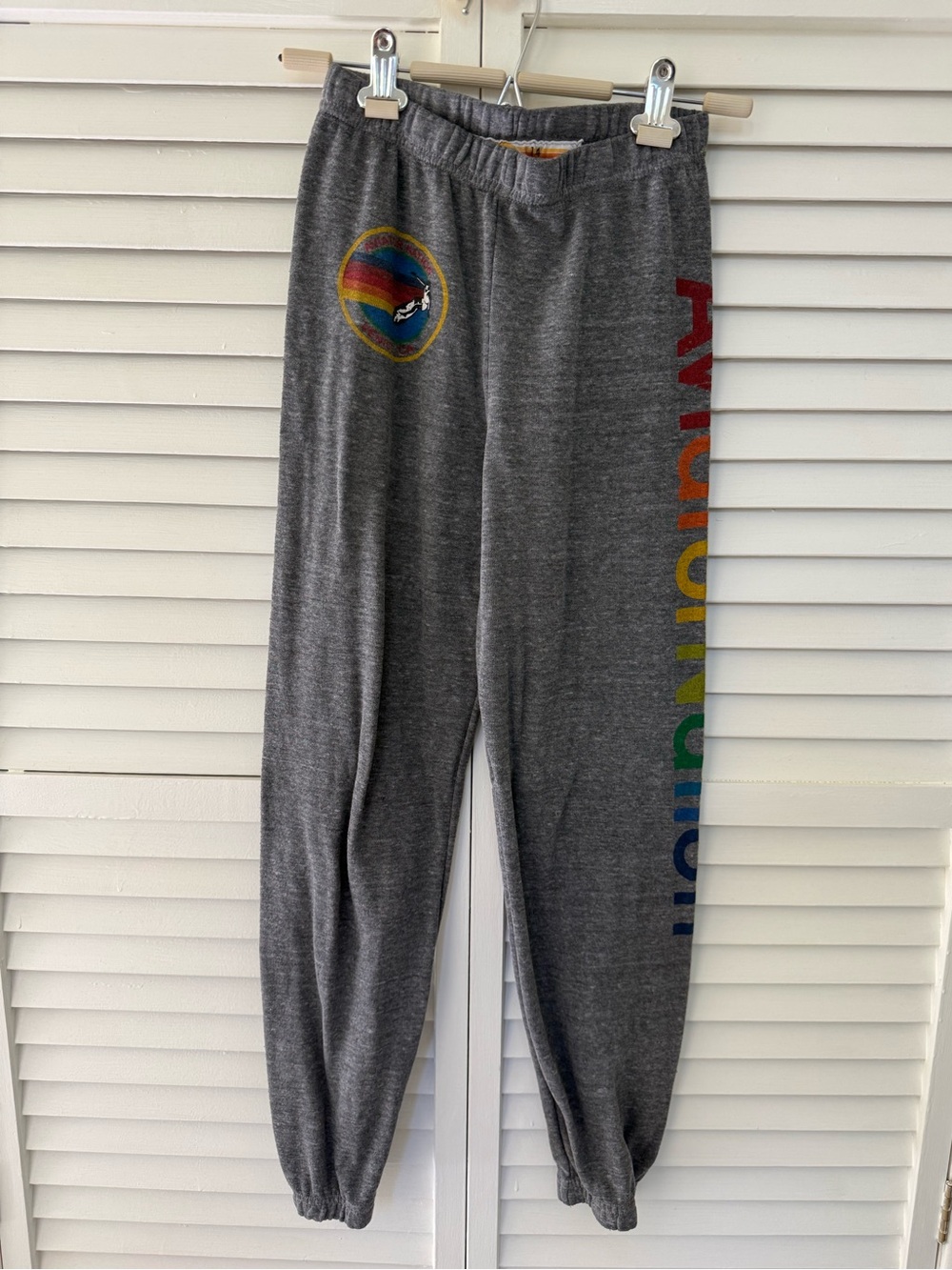 Aviator Nation Gray Joggers with Rainbow Logo and Side Script